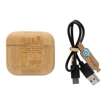 Logotrade Firmengeschenke das Foto: TWS-Kopfhörer aus RCS recyceltem Kunststoff und Bambus