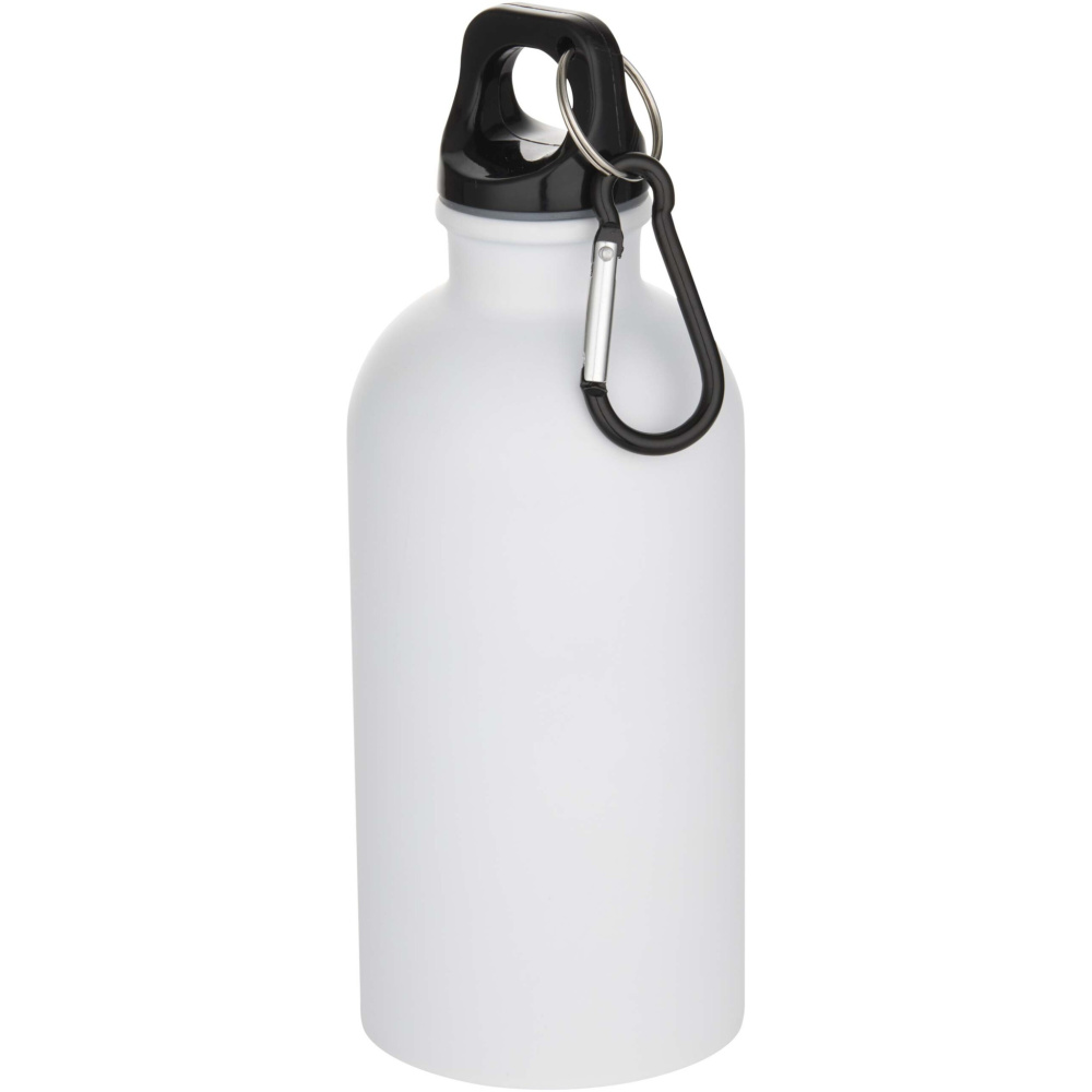 Logotrade Logogeschenke das Foto: Oregon 400 ml matte RCS-zertifizierte einwandige Trinkflasche aus recyceltem Edelstahl mit Karabinerhaken