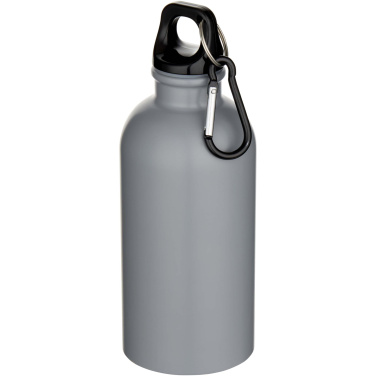 Logotrade Logogeschenke das Foto: Oregon 400 ml matte RCS-zertifizierte einwandige Trinkflasche aus recyceltem Edelstahl mit Karabinerhaken