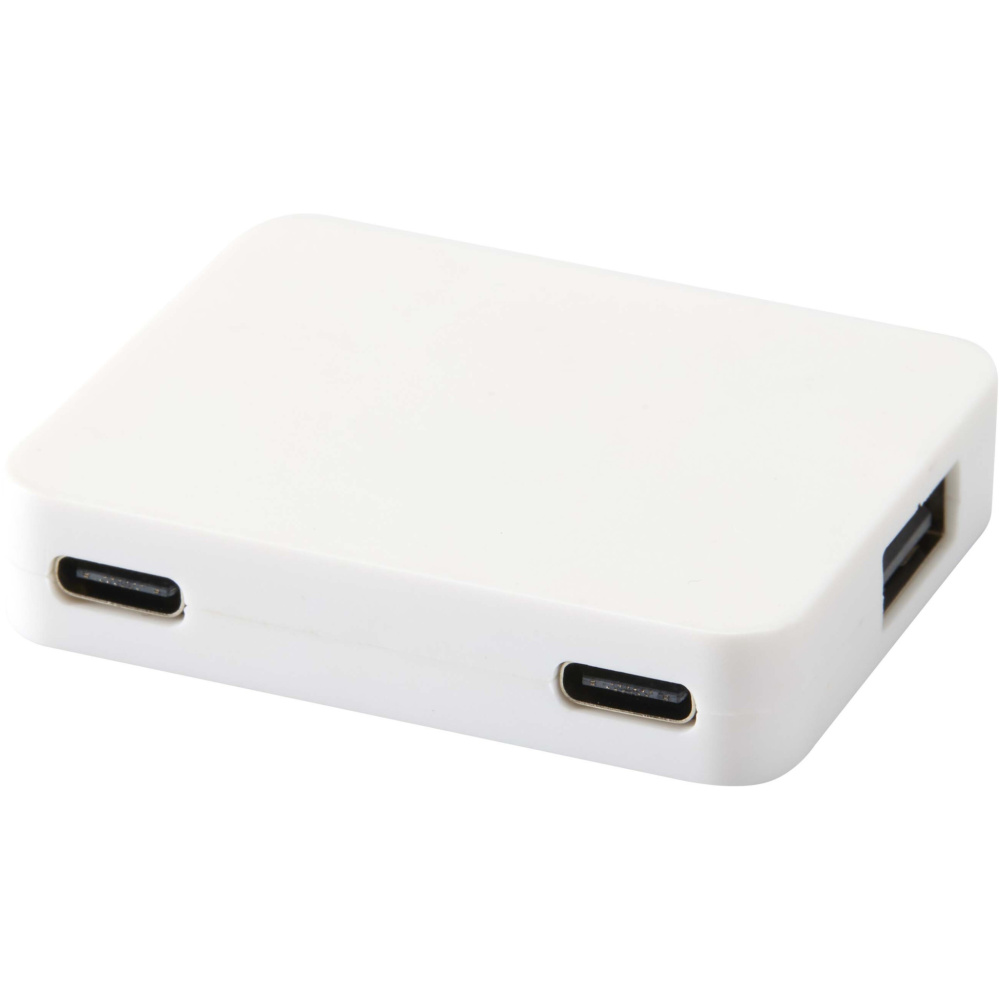 Logotrade werbemittel das Foto: Gaia 4 Port USB Hub mit USB-A- und Typ-C-Ausgang und zwei Eingängen aus recyceltem Kunststoff