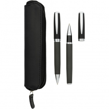 Logo trade promotional giveaways image of: Carbon duo pen gift set with pouch