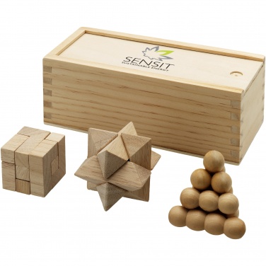 Logo trade promotional merchandise photo of: Brainiac 3-piece wooden brain teaser set