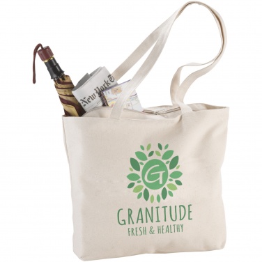 Logo trade advertising products image of: Ningbo 320 g/m² zippered cotton tote bag 15L