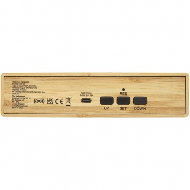 Logo trade promotional giveaway photo of: Minata bamboo wireless charger with clock