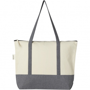 Logo trade promotional merchandise image of: Repose 320 g/m² recycled cotton zippered tote bag 10L
