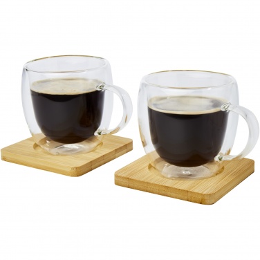 Logotrade business gift image of: Manti 2-piece 250 ml double-wall glass cup with bamboo coaster 