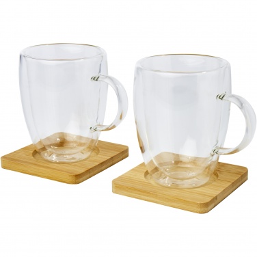 Logo trade promotional giveaway photo of: Manti 2-piece 350 ml double-wall glass cup with bamboo coaster 