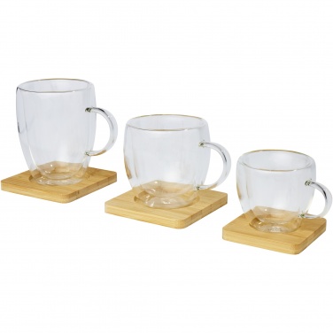 Logotrade promotional merchandise photo of: Manti 2-piece 350 ml double-wall glass cup with bamboo coaster 