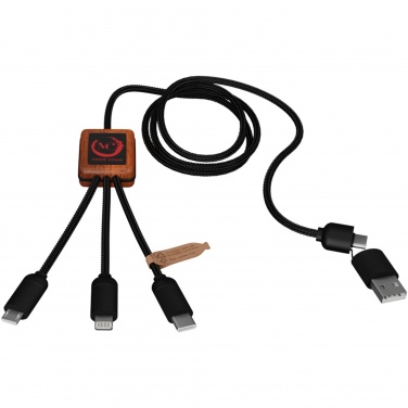Logo trade corporate gifts image of: SCX.design C38 5-in-1 rPET light-up logo charging cable with squared wooden casing