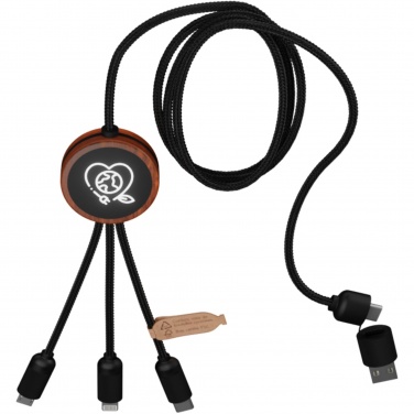 Logotrade advertising products photo of: SCX.design C37 5-in-1 rPET light-up logo charging cable with round wooden casing