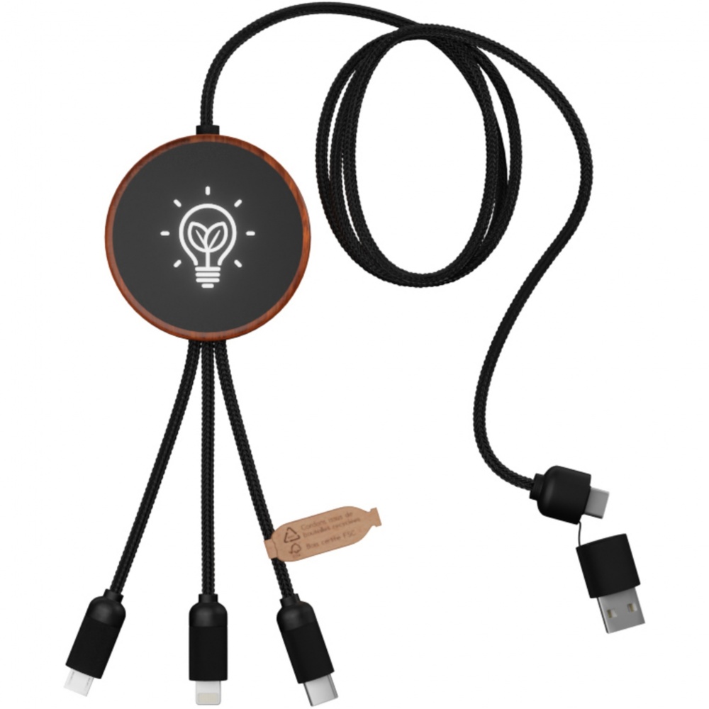 Logotrade advertising products photo of: SCX.design C40 5-in-1 rPET light-up logo charging cable and 10W charging pad