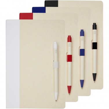 Logotrade promotional giveaway image of: Dairy Dream A5 size reference recycled milk cartons notebook and ballpoint pen set