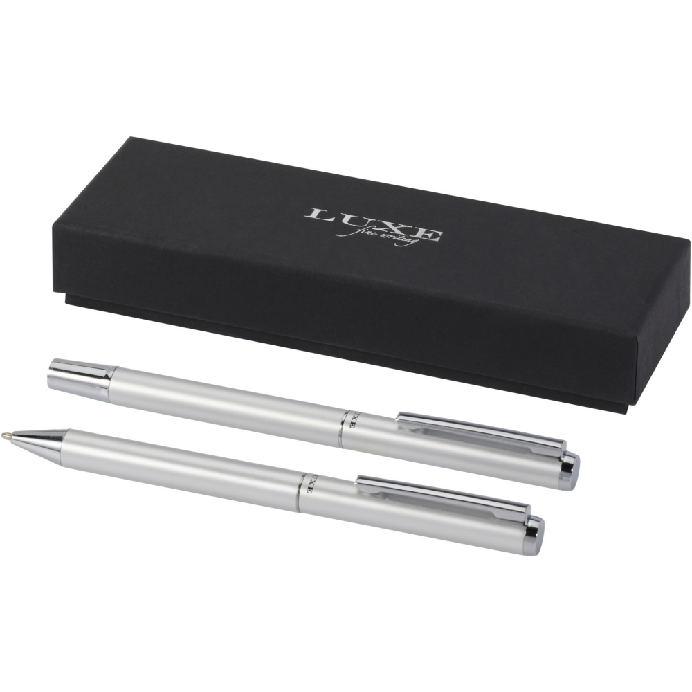 Logotrade corporate gift image of: Lucetto recycled aluminium ballpoint and rollerball pen gift set