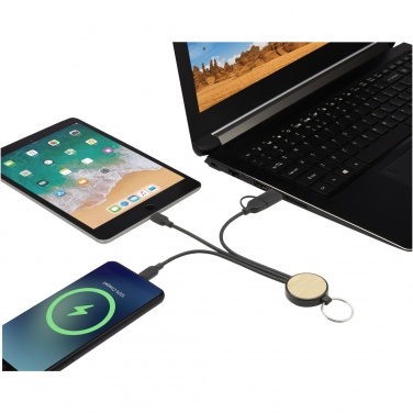 Logotrade promotional product picture of: Tecta 6-in-1 recycled plastic/bamboo charging cable with keyring