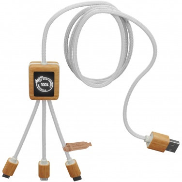 Logotrade corporate gift image of: SCX.design C39 3-in-1 rPET light-up logo charging cable with squared bamboo casing