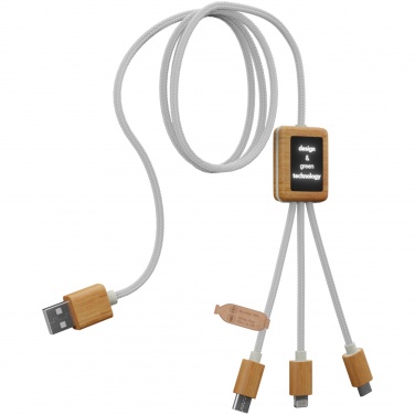 Logo trade promotional giveaways picture of: SCX.design C39 3-in-1 rPET light-up logo charging cable with squared bamboo casing