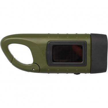 Logo trade business gifts image of: Helios recycled plastic solar dynamo flashlight with carabiner