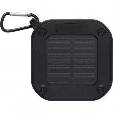 Logotrade advertising product image of: Solo 3W IPX5 RCS recycled plastic solar Bluetooth® speaker with carabiner 