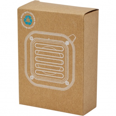 Logo trade promotional merchandise photo of: Solo 3W IPX5 RCS recycled plastic solar Bluetooth® speaker with carabiner 