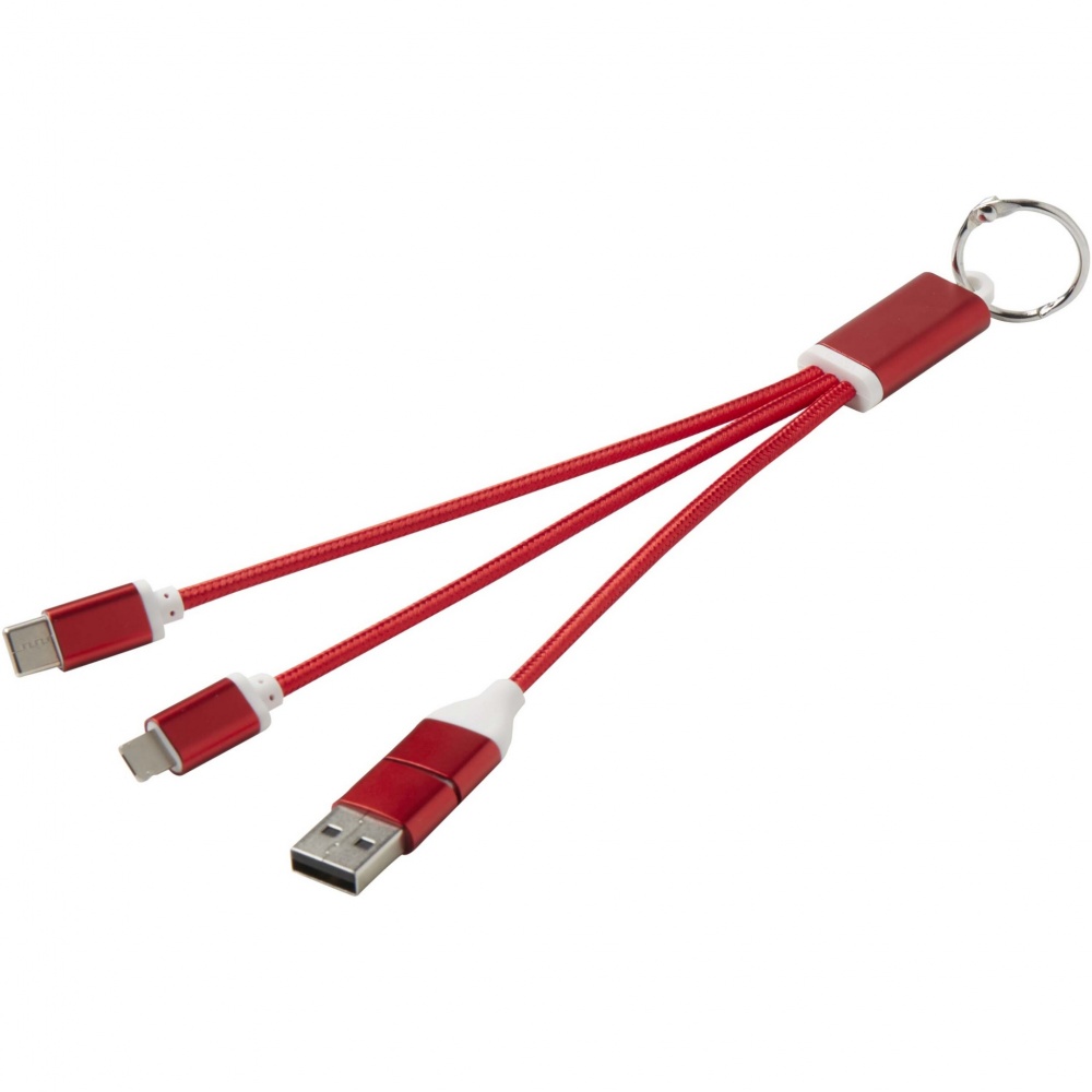 Logo trade promotional products picture of: Metal 4-in-1 recycled aluminium charging cable with keychain
