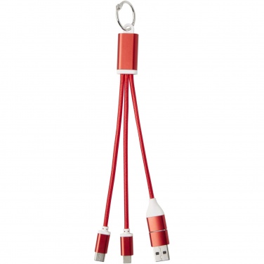 Logo trade promotional merchandise picture of: Metal 4-in-1 recycled aluminium charging cable with keychain