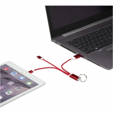 Logo trade promotional item photo of: Metal 4-in-1 recycled aluminium charging cable with keychain