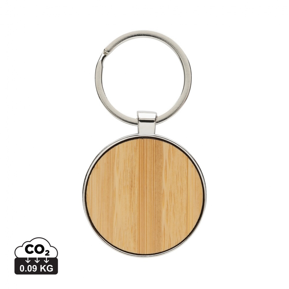 Logo trade promotional giveaway photo of: RCS recycled zinc alloy round keychain with bamboo