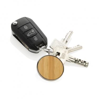 Logotrade promotional merchandise photo of: RCS recycled zinc alloy round keychain with bamboo