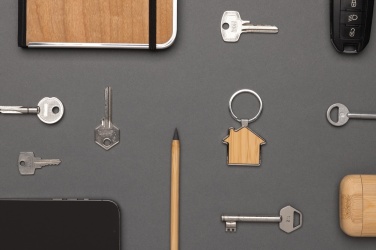 Logo trade promotional merchandise image of: RCS recycled zinc alloy house keychain with bamboo