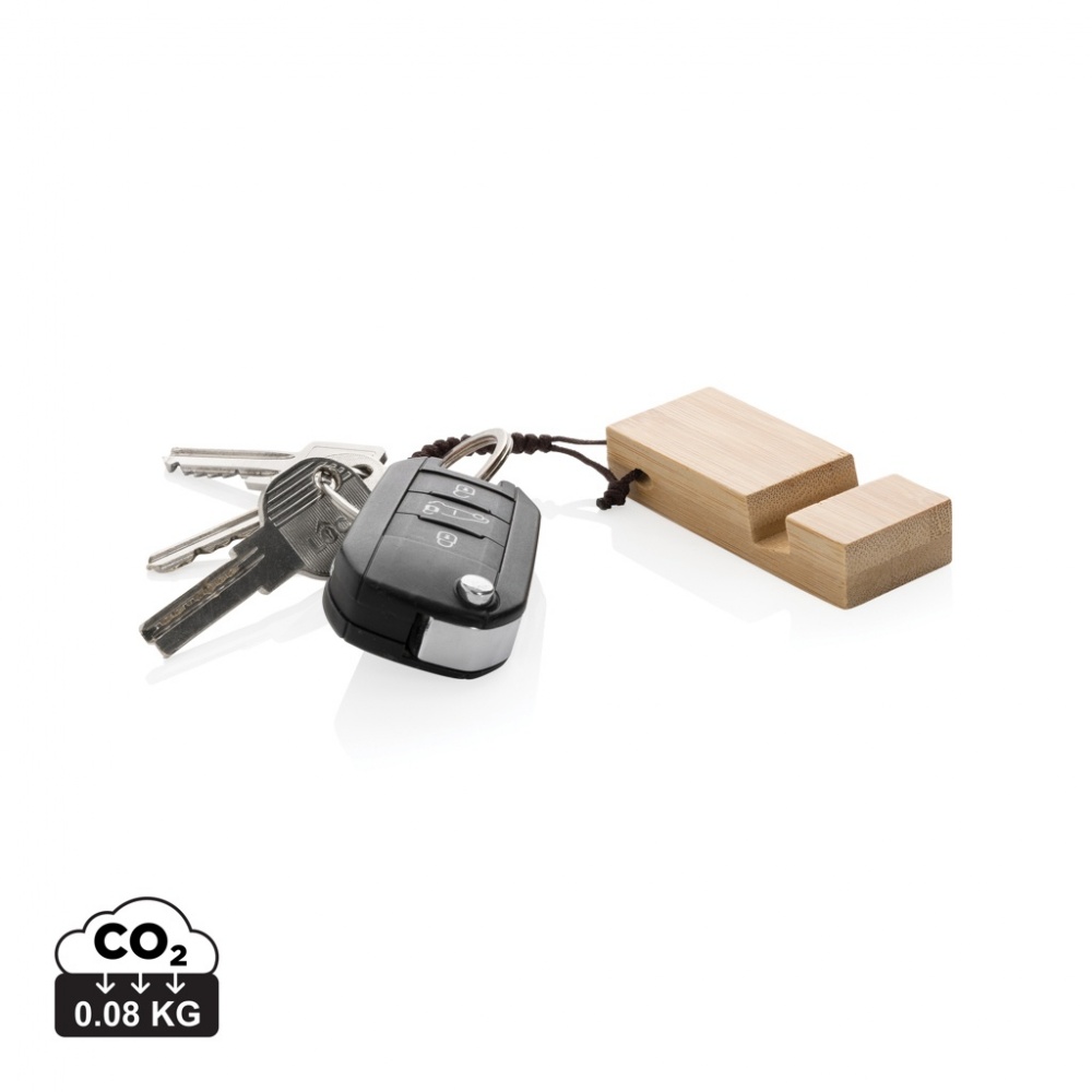 Logo trade promotional giveaway photo of: Standkey bamboo keychain phone stand