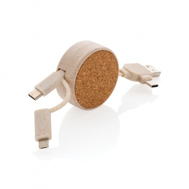 Logo trade promotional product photo of: Cork and Wheat 6-in-1 retractable cable