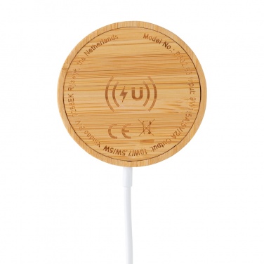 Logo trade promotional items image of: 10W bamboo magnetic wireless charger
