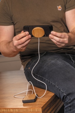 Logo trade promotional item photo of: 10W bamboo magnetic wireless charger