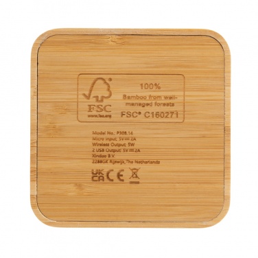Logo trade promotional merchandise image of: Bamboo 5W wireless charger with USB