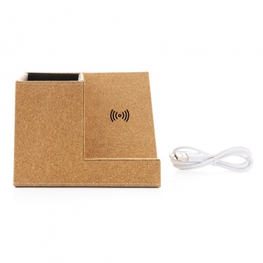 Logo trade promotional merchandise picture of: Cork pen holder and 5W wireless charger