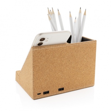 Logo trade promotional gifts picture of: Cork pen holder and 5W wireless charger