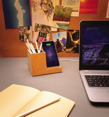 Logo trade promotional item photo of: Cork pen holder and 5W wireless charger