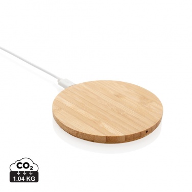 Logo trade corporate gift photo of: Bamboo 5W round wireless charger