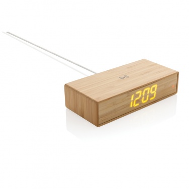 Logo trade advertising products image of: Bamboo alarm clock with 5W wireless charger
