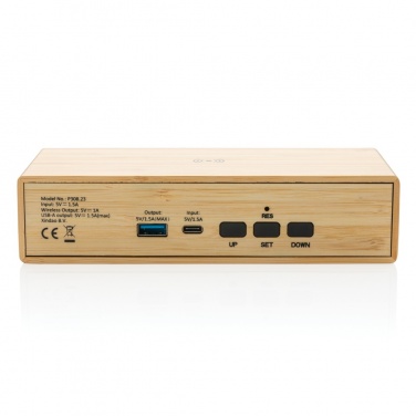 Logo trade promotional gift photo of: Bamboo alarm clock with 5W wireless charger
