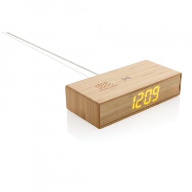 Logo trade corporate gift photo of: Bamboo alarm clock with 5W wireless charger