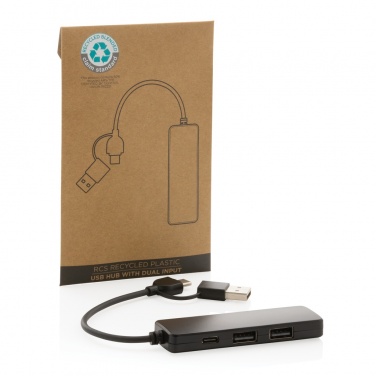 Logo trade promotional items image of: RCS recycled plastic USB hub with dual input