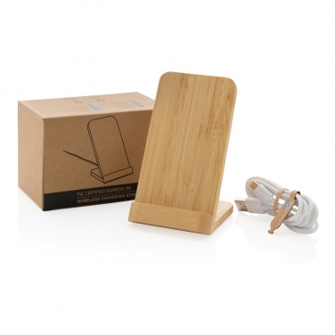 Logotrade promotional gift image of: Bamboo 5W wireless charging stand