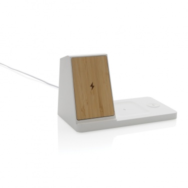 Logotrade promotional gift image of: Ontario recycled plastic & bamboo 3-in-1 wireless charger