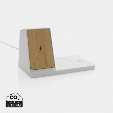 Logotrade promotional items photo of: Ontario recycled plastic & bamboo 3-in-1 wireless charger
