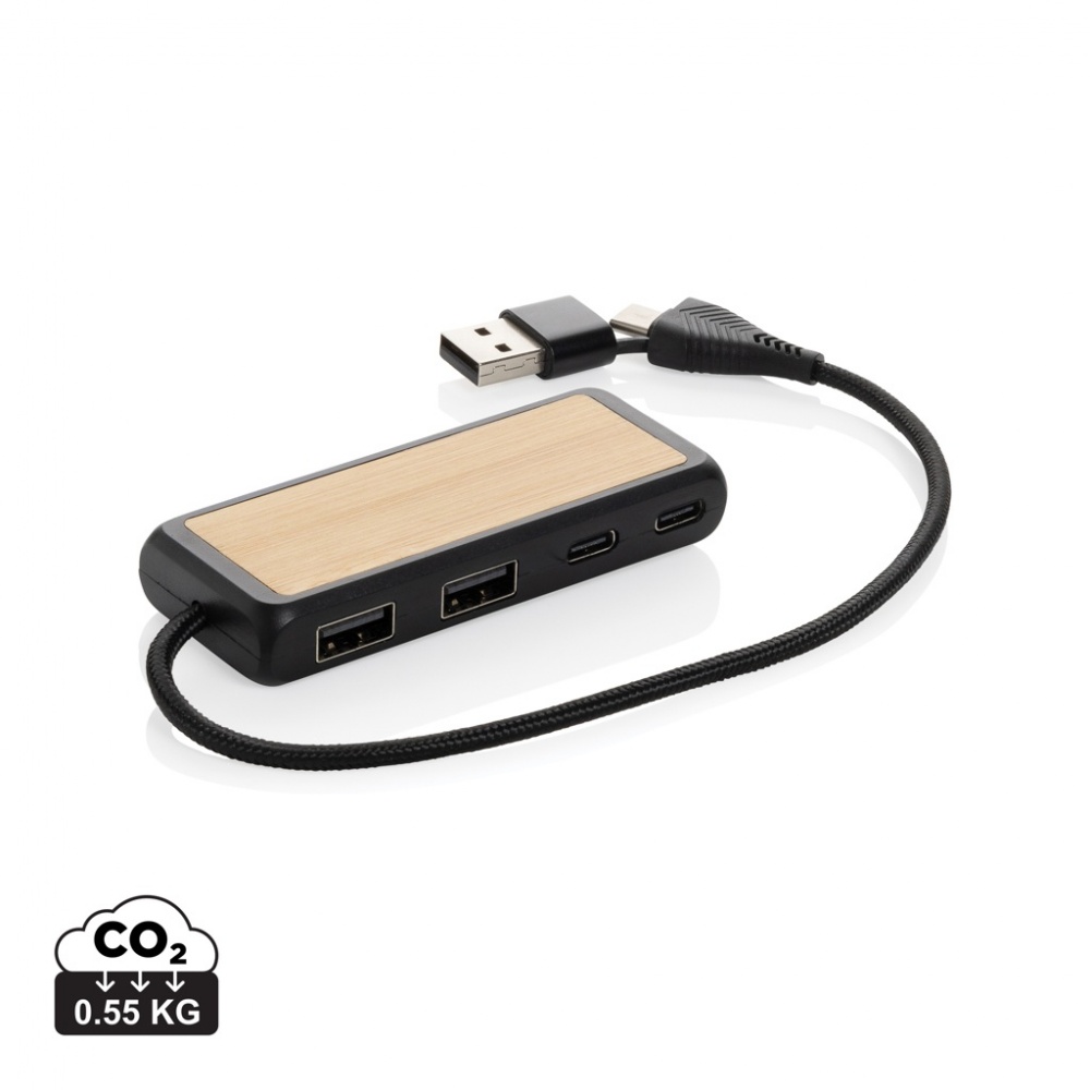 Logotrade corporate gift picture of: Link RCS recycled plastic and bamboo dual Input USB hub