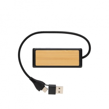 Logo trade promotional giveaways image of: Link RCS recycled plastic and bamboo dual Input USB hub