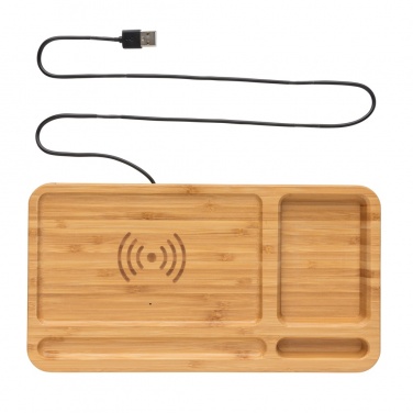 Logotrade promotional merchandise image of: Bamboo desk organiser 5W wireless charger