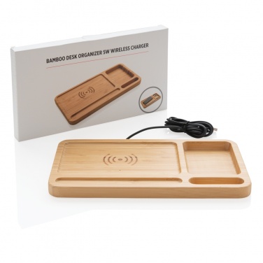 Logo trade promotional product photo of: Bamboo desk organiser 5W wireless charger