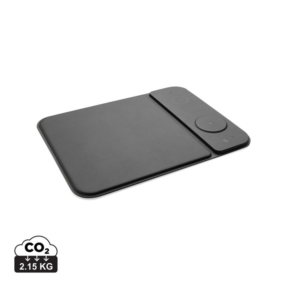 Logo trade promotional giveaways image of: Swiss peak RCS recycled PU 15W 3 in 1 charging mousepad